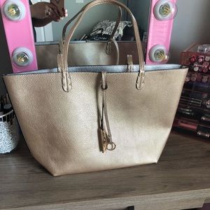 Gold/silver reversible tote